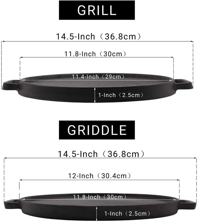 Brightalk Reversible 12-Inch Double Handled Cast Iron Stovetop Grill/Griddle - Image 2